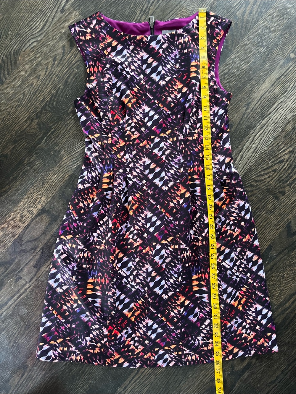 Vince Camuto Black Orange Patterned Sleeveless Sheath Midi Dress Pockets Size 8 - Picture 7 of 7